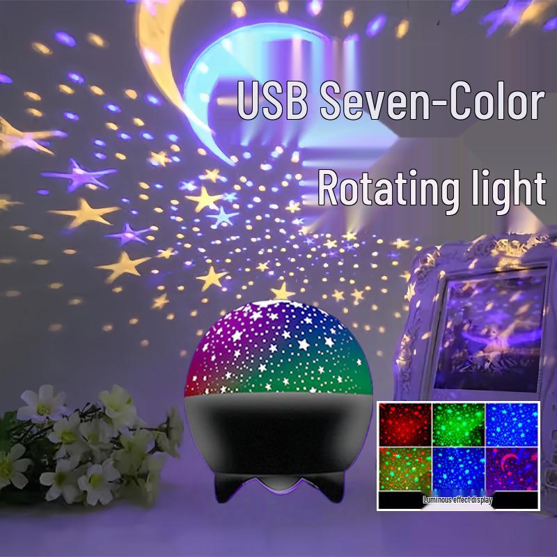 Colorful Starry Night Sky Projector: Six-Color Rotating Lamp for Romantic Atmosphere and Star-Filled Water Wave Effects (Model A168)