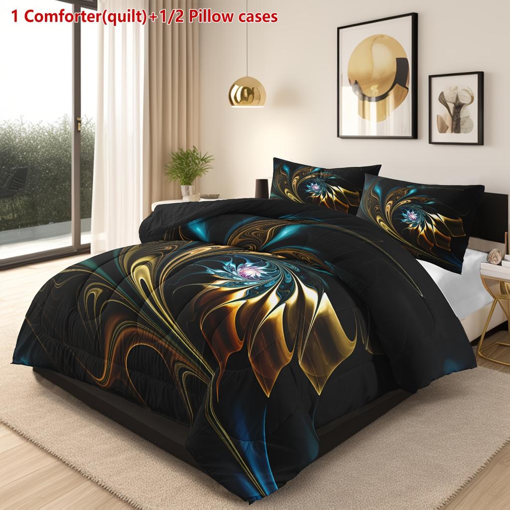 3D Abstract Art Comforter Set with Pillowcases - Soft Sanded Polyester Machine Washable Digital Print Bedding Set