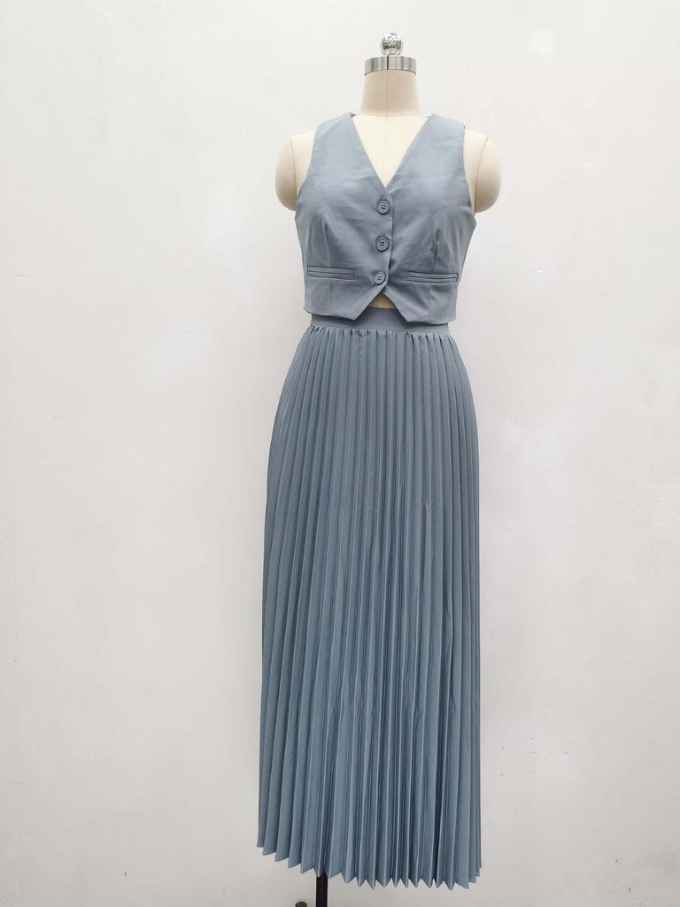 2025 African Style Women's Sleeveless Vest & Pleated Long Skirt Two-Piece Summer Set