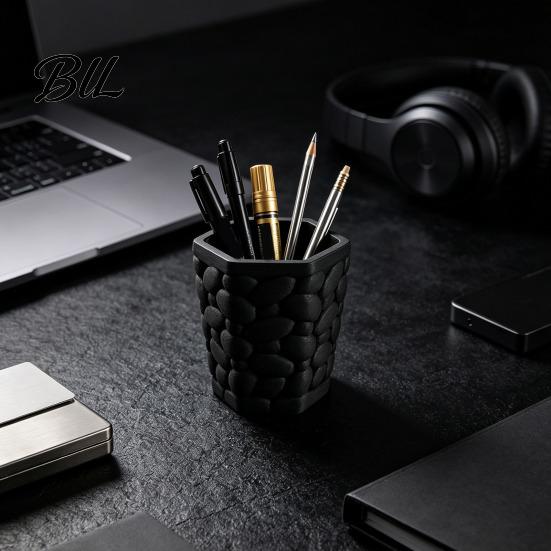 3D Printed Desk Accessories Pebble Texture Pen Holder, Hexagonal Desktop Organizer, Stable Anti-Tip Minimalist Pencil Holder for Vanity PLA