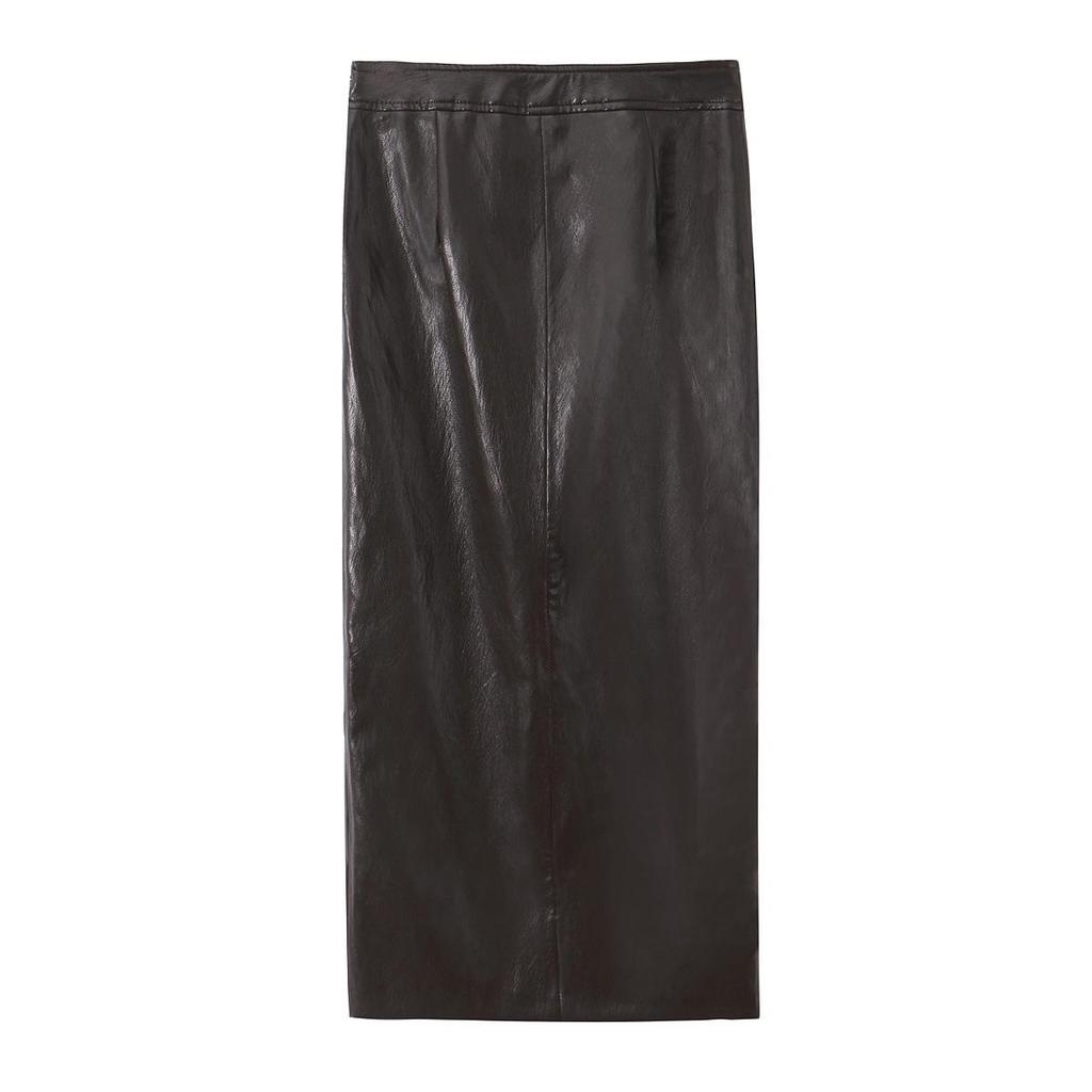 2026 Spring Leather Effect Belted Top & High-Waisted Slim Midi Skirt Set