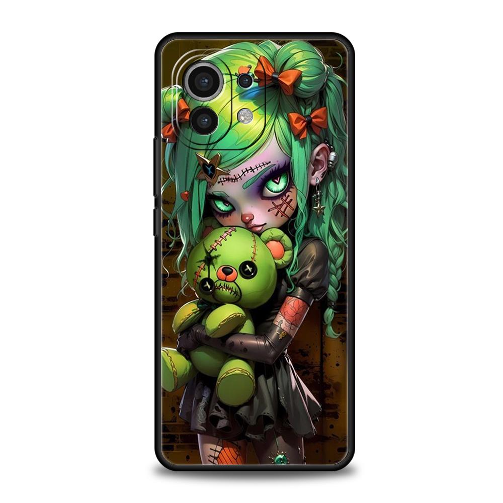 Phone Case Cover for Xiaomi Poco F7 F6 F5 F4 F3 X7 X6 X5 X4 X3 NFC M4 C51 C55 GT Pro Soft TPU Dark Cute Girl Doll Art Creative