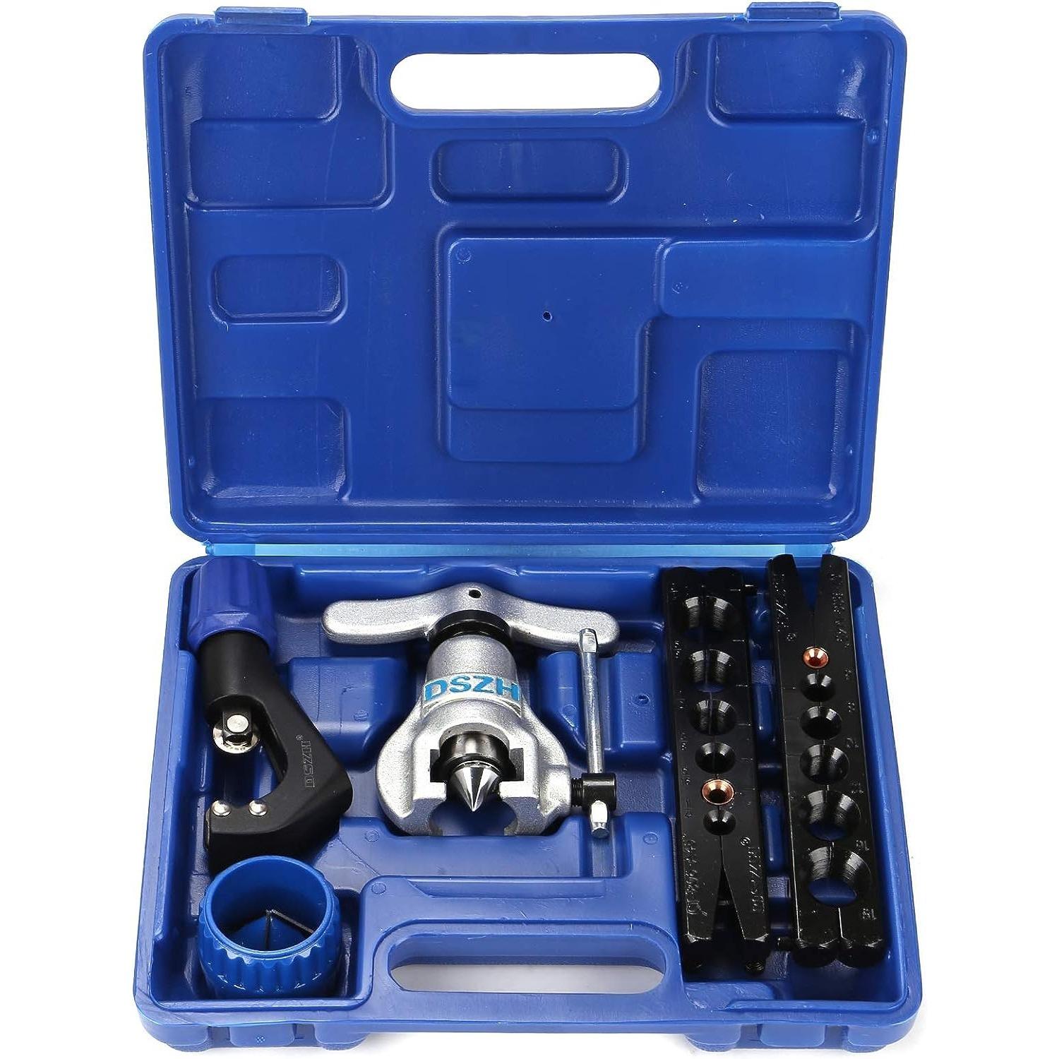 

Устройство для развальцовки 45 градусов, двойной и простой набор тормозных трубок с гибочными плоскогубцами, набор инструментов для развальцовки, гибочные плоскогубцы для трубок кондиционера 26.5*21*6.5cm синий