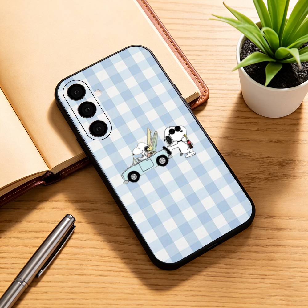 Checked Striped S-noopp-y Phone Case For Samsung Galaxy A73,A72,A71,A70,A53,A52,A51,Others Soft Black Cover
