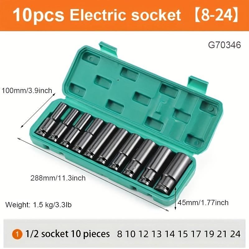 10pcs 8-24mm 1/2" Electric SleeveTool Impact Wrench Adapter Hand Tool Socket Set