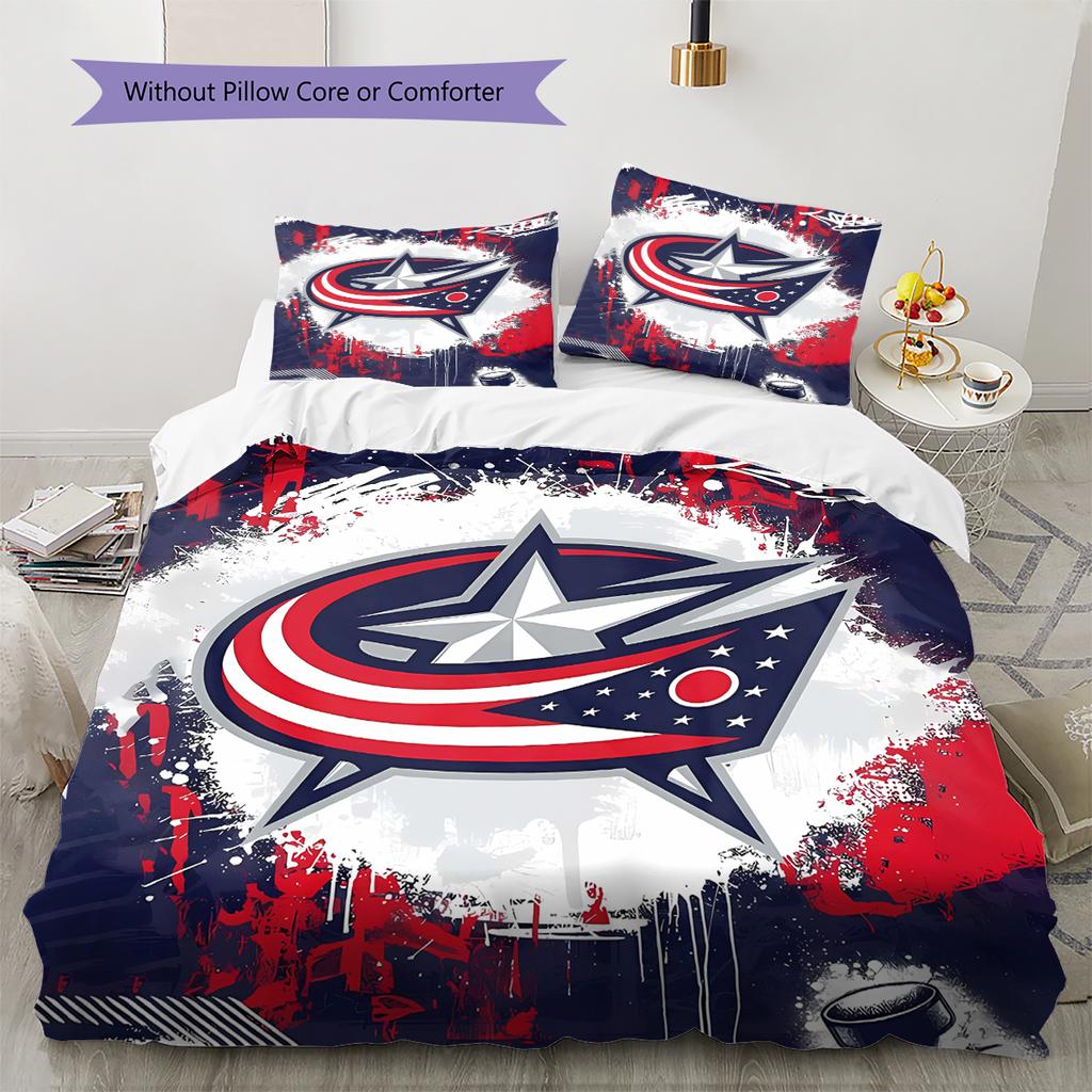 Columbus Blue Jackets Pattern Bedding Quilt Set Quilt Cover Pillowcase Home Decoration Gift (1 * duvet cover + 2 * pillowcase, without core)