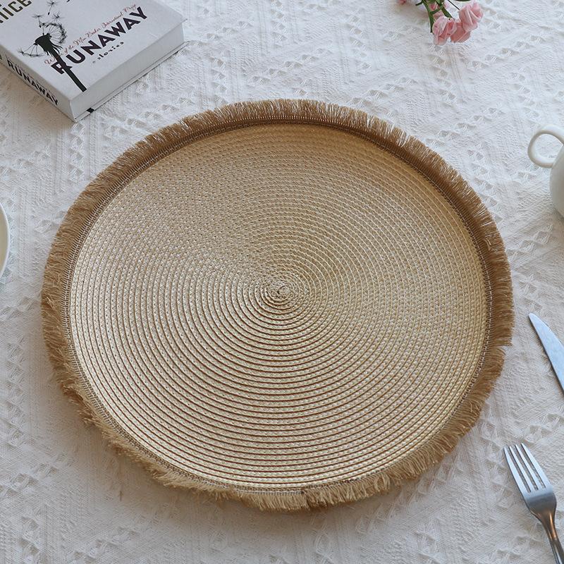 Hand-Woven Placemats Tassels Coasters Absorbent Heat-resisting Pad Anti-slip Mats Dining Table Decoration Kitchen Item Drinkware