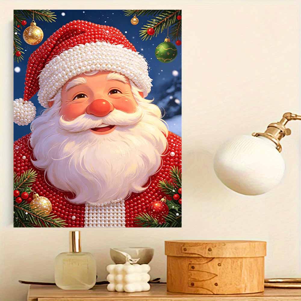 Frameless Pearl Bead Art Kit Santa Claus DIY Shiny Canvas Painting Creative Gift for Craft Lovers Home Wall Decor