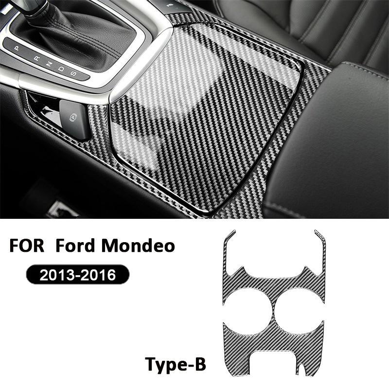 

Carbon Fiber Car Central Console Water Cup Holder Storage Box Panel Type-B Interior Decoration Sticker For Ford Mondeo 2013-2016 чорний