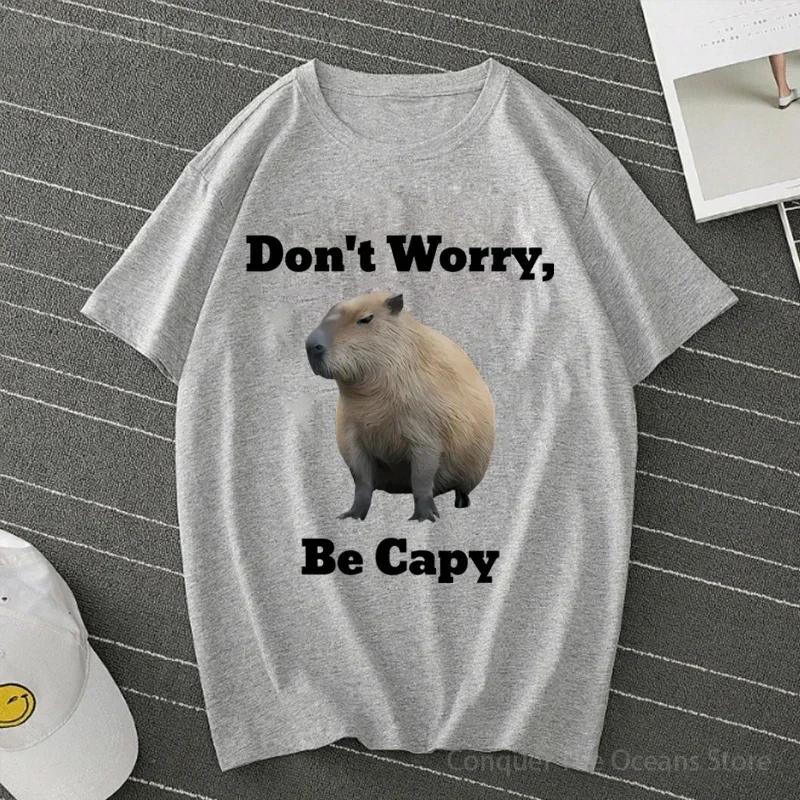 Don't Worry Be Capy Capybara Print Cotton Men‘s T-Shirt  And Women Tee Clothing Casual O-Neck Short Sleeve Streetwear T-Shirt