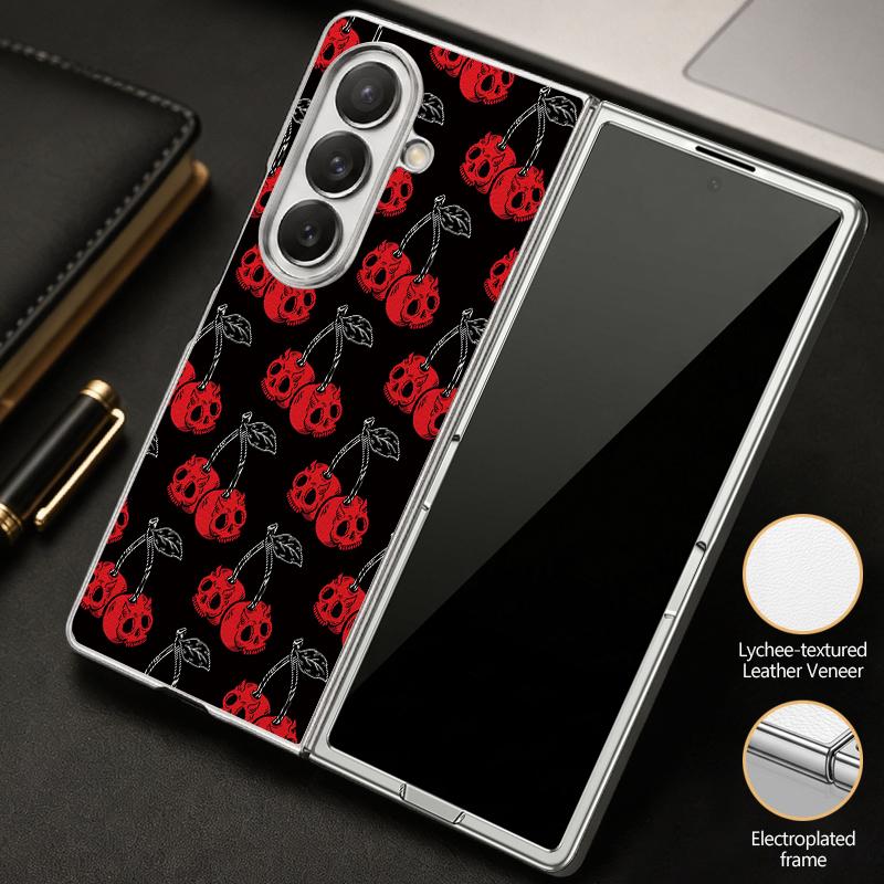 Punk Dark Aesthetic Skull Case For Samsung Z Flip 8 7 6 5 Luxury Plating Leather Skin Folding Phone Cover For Galaxy Z Flip8 Flip7 Flip6