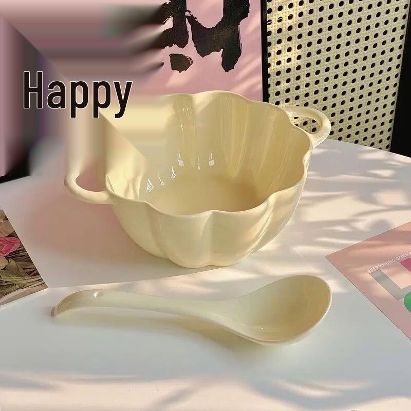 ZISIZ Cream Double-Handle Enamel Soup Noodle Bowl Set