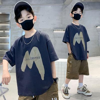 Chłopięcy T-shirt z krótkim rękawem Dziecięcy T-shirt Luźny z literami Okrągły dekolt Top Lato Odzież dziecięca