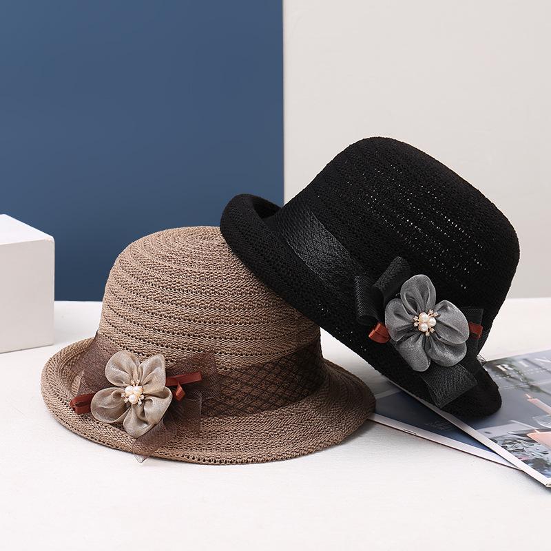 New Spring/Summer Knitted Hat Flower Sunshade Breathable Fisherman's Hat Foldable Fashion Hollow Small Pot Hat