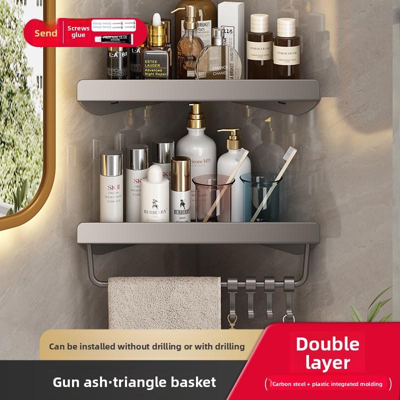 Metal Iron Triangle Corner Storage Shelf Punch Free Wall Mounted Organizer For Bathroom Toilet Shower Space Saving