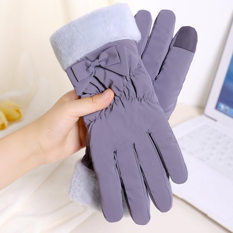 Women's Fleece-Lined Winter Cycling Gloves - Korean Style, Cute, Warm, Water-Repellent for Outdoor Use