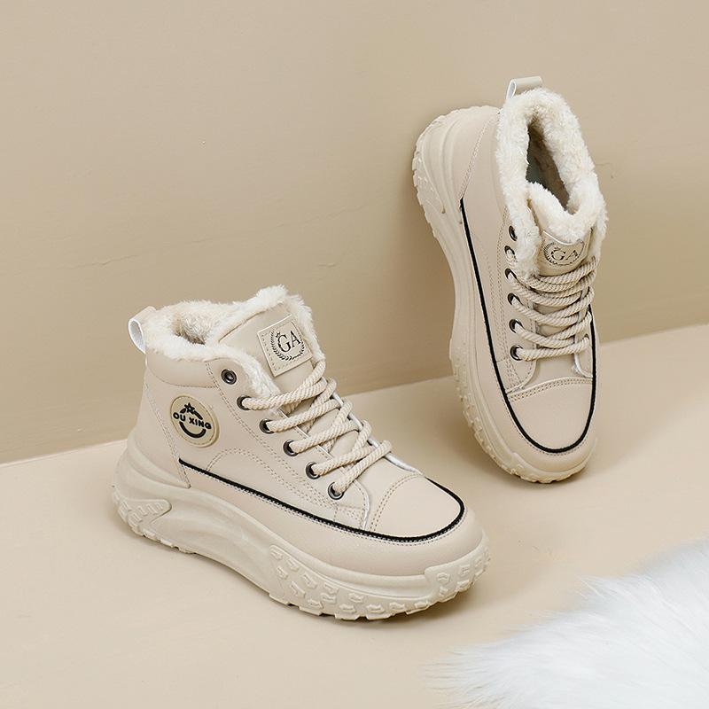 Hick Bottom Macaron Color Matching Shoes for Women Fleece Padded Snow Cold-proof Warm Non-slip Cotton Shoes