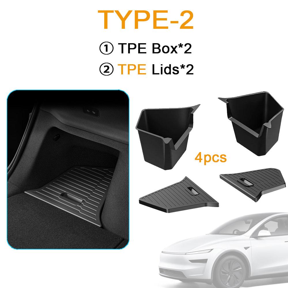 Trunk Side Storage Bins For Tesla Model Y Juniper 2026 2025 Cargo Compartment Organizer Bucket TPE Box & Carpet Lids Accessories
