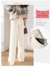 Petite Beige Fleece Chenille Wide-Leg Pants - Women’s High-Waisted Slim-Fit, Autumn/Winter Casual Straight-Leg XS-150