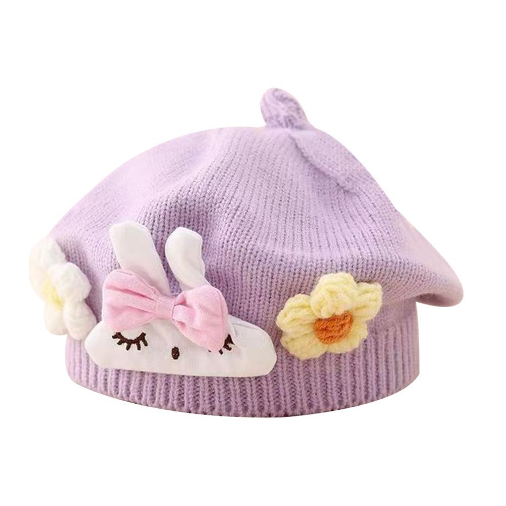Flower Baby Beret Hat Soft Artist Painter Caps Cute Knitted Hat  Infant Girls