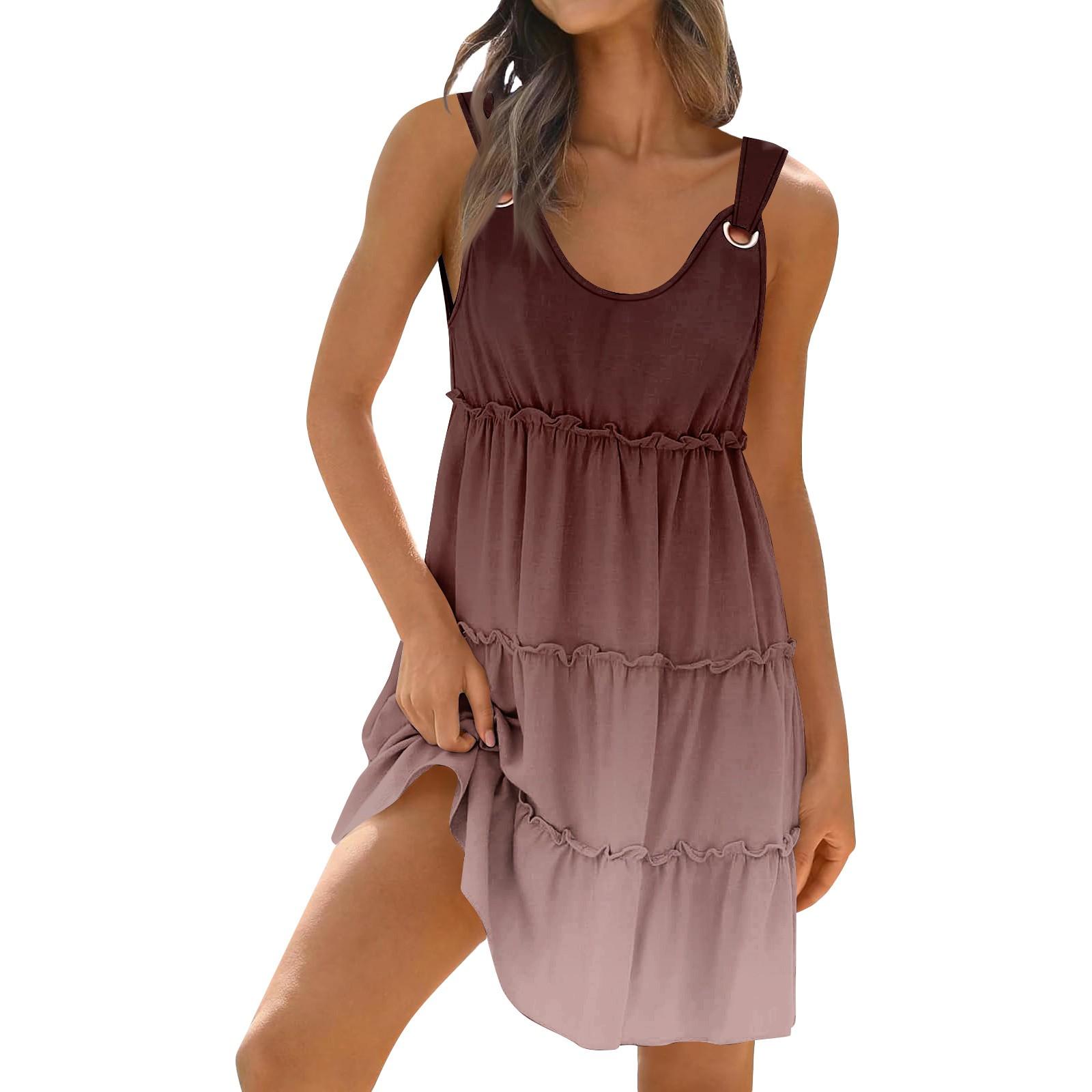 

Женское повседневное платье для свиданий, выходов, модное, с принтом, базовое, без рукавов, свободное платье, бохо, пляжное платье, платье без рукавов XXL верблюд