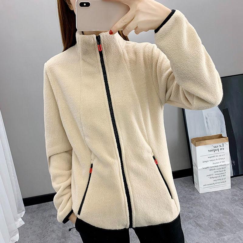 

Флисовая женская уличная куртка осень-зима плюс бархатный утолщенный двухсторонний флисовый свитер Polar Fleece с воротником-стойкой, теплая куртка XXL бежевый