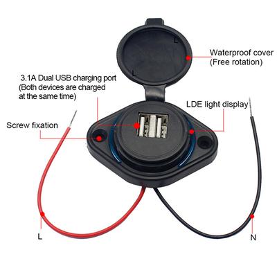 3.1A Dual USB Ladegerät Buchse Auto Ladegerät Dual Wasserdichte Adapter Steckdose