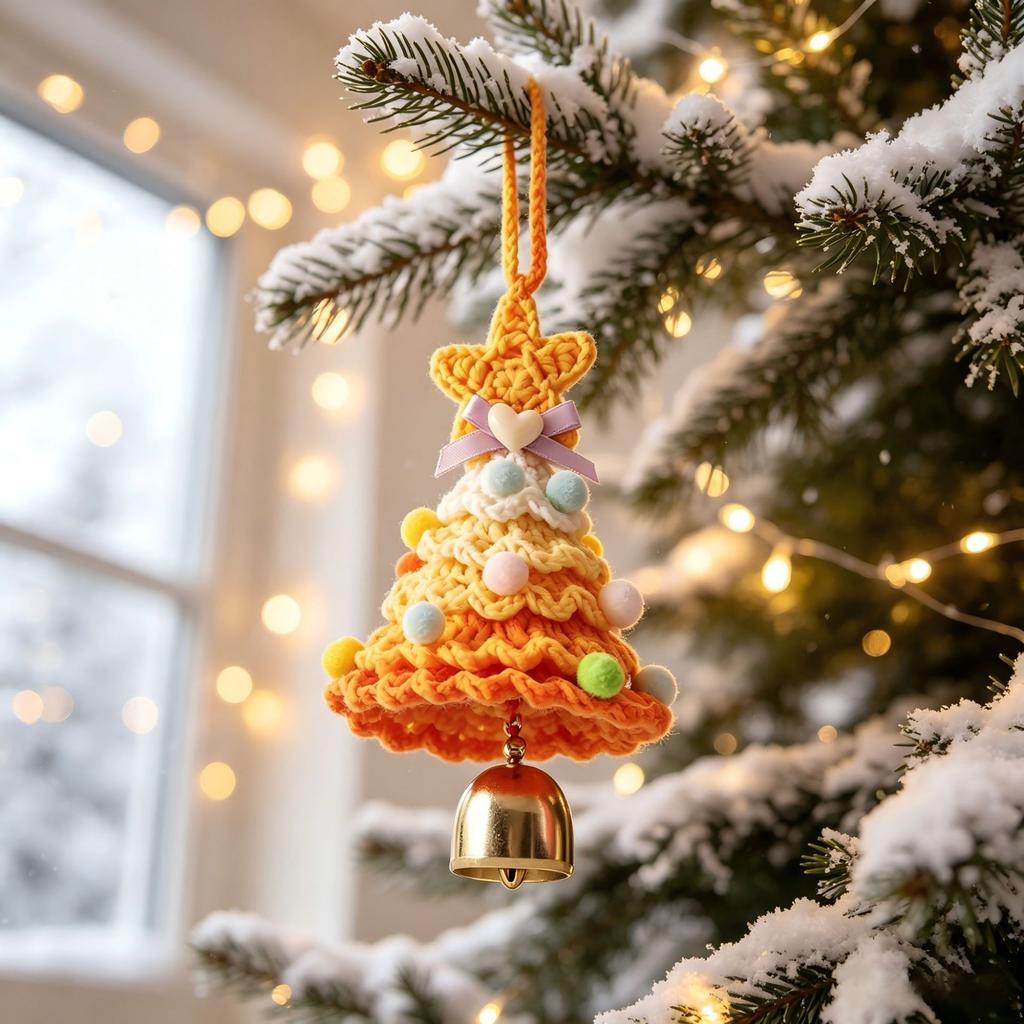 Handmade Crochet Christmas Tree Ornament, Colorful Knitted Xmas Pendant, Festive Hanging Decoration for Home & Car, Christmas Gift