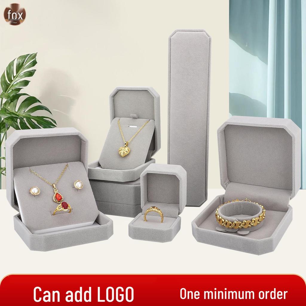 Velvet Gray Octagonal Jewelry Box Set for Rings, Pendants, Bracelets, & Necklaces