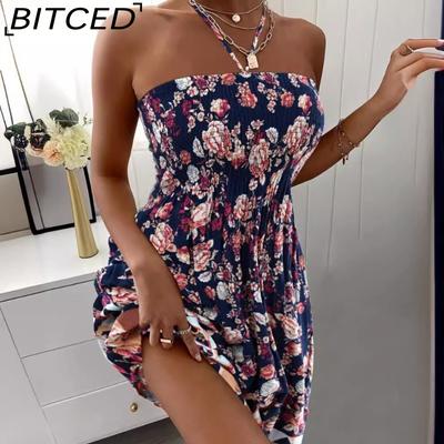 Kadın Yaz Modası Seksi Kolsuz Boyun Elbiseleri