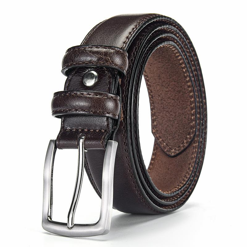 

Мужской ремень, натуральная кожа, мужской ретро-ремень первого слоя из коровьей кожи, высококачественный простой повседневный ремень с пряжкой 125cm темно-коричневого