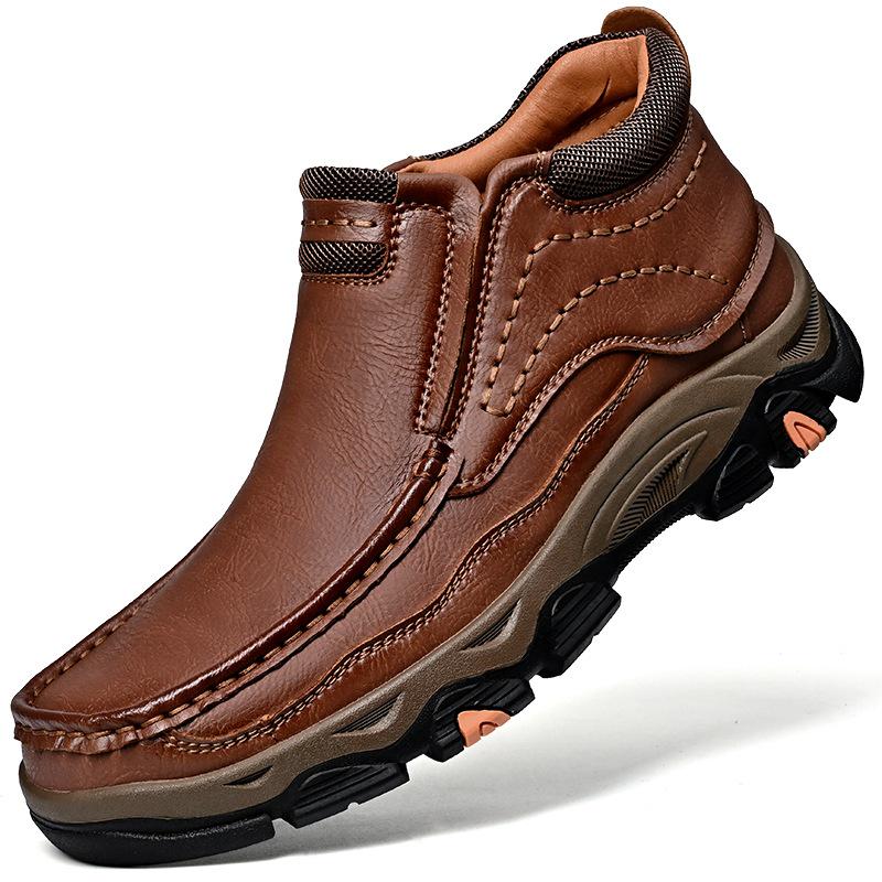 Men's Large Size Wear-Resistant Winter Leather Boots with Thick Sole