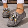 Fashion Wholesale Women's Flat Shoes Round Toe Lace-up String Bead Shoes Women Leisure Retro Style One Kick Spring Autumn Single Shoes