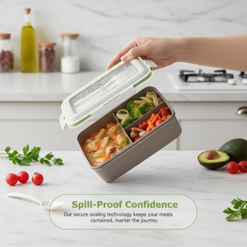 Triple Compartment Bento Box Microwave Safe Portable Lunch Container With Utensils Adults Students Office School Home Use