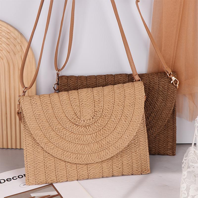 Straw Clutch Handbag Summer Beach Straw Purse For Women Woven Envelope Bag Shoulder Woven Crossbody Bag Beach Bag