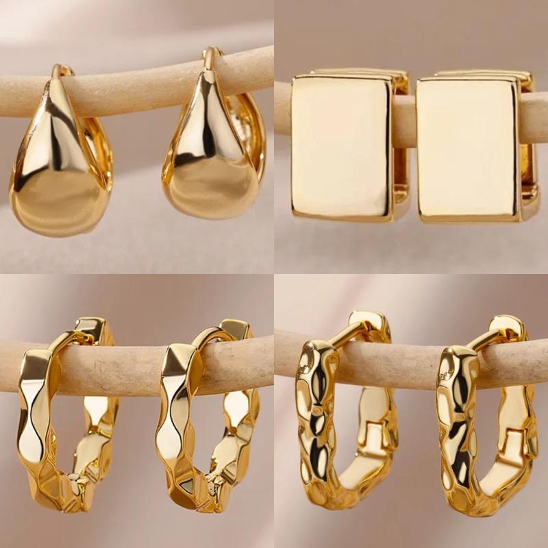 Fashion Commuter Gold Personality Versatile Earrings Gold Geometric Cube Atmospheric Ear Buckles