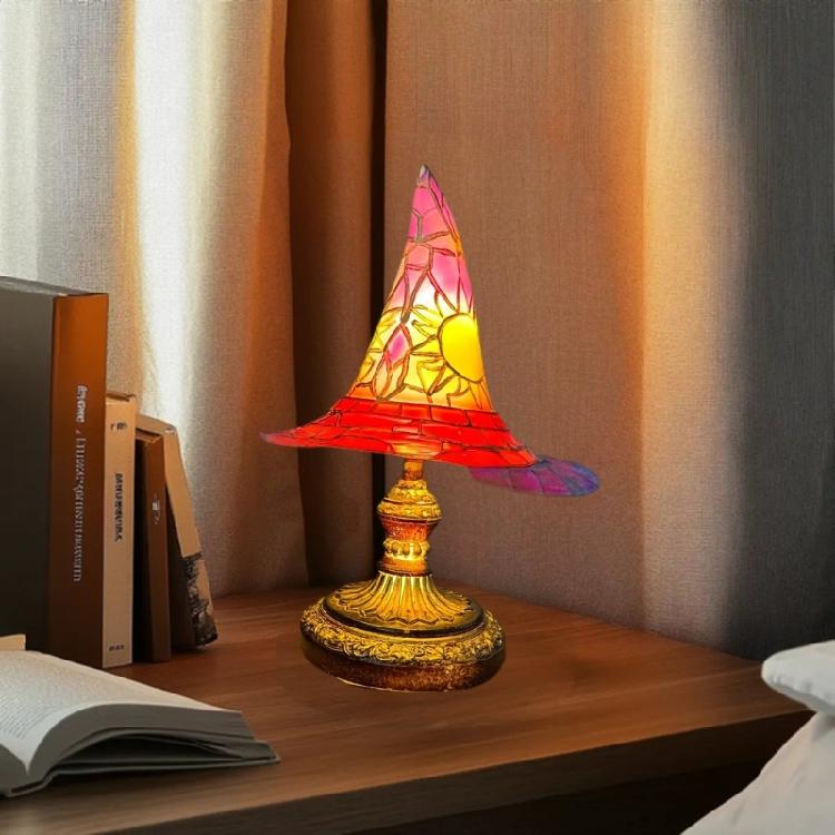 Witch Hat Nightlight USB Powered Handmade Resins Wizard Hat Table Lamp Ornament for Halloween Decoration Gift Giving