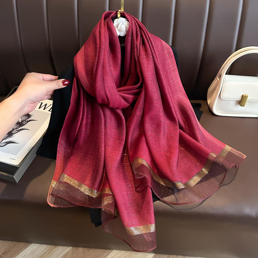 Silk Wool Banquet High-grade Gold Silver Craft Scarf Shawl Women's Long Autumn and Winter with Shiny Headscarf