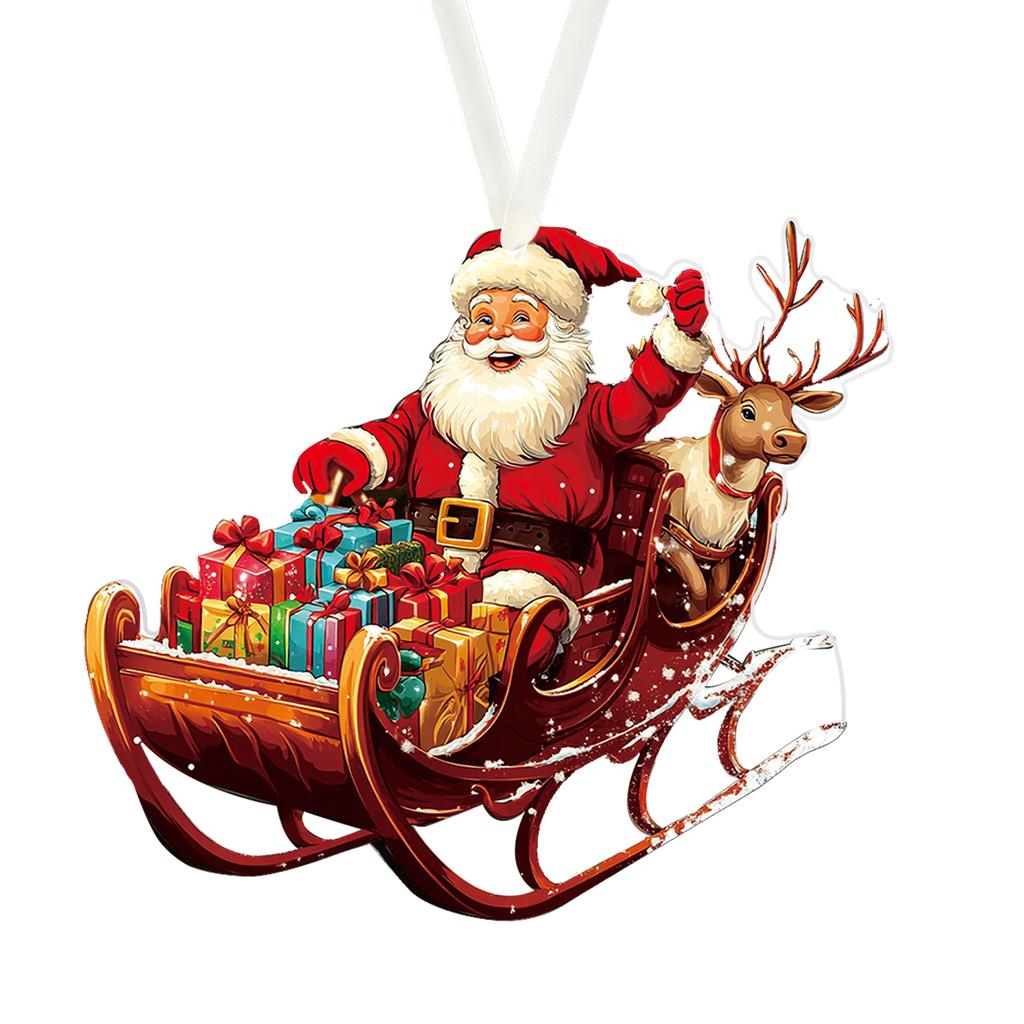 Acrylic Santa Claus Elk Sleigh Pendant Ornaments Xmas Tree Hanging Decor for Home Christmas Party New Year Decoration