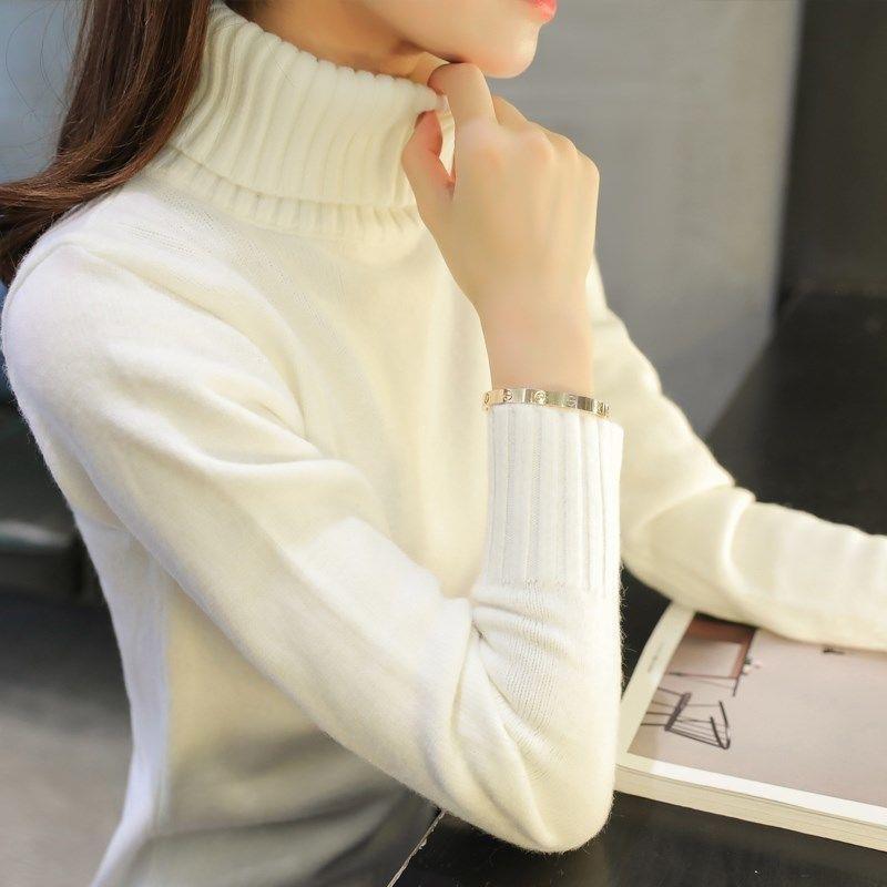 Turtleneck Knitted Sweater for Women Korean - Style Slimming Short Pullover Warm Long - Sleeved Knitted Sweater