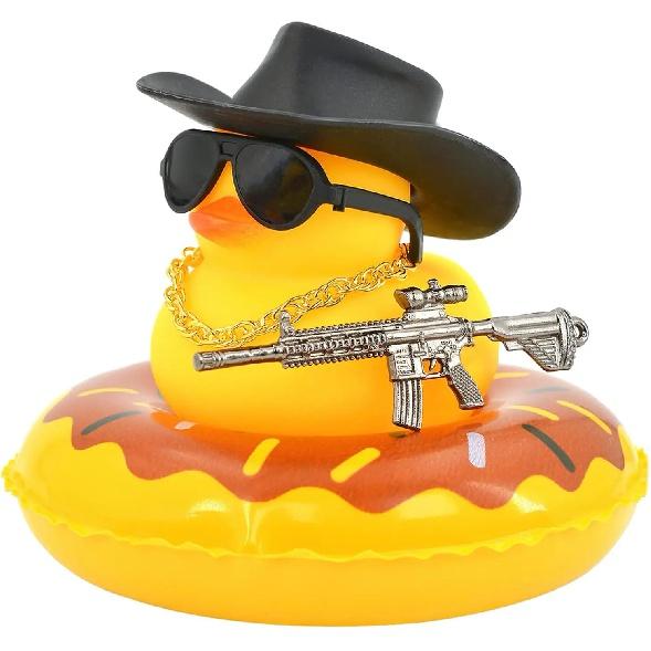 Duck Car Ornaments Yellow Duck Car Dashboard Decorations Set with Sunglasses, Swimming Ring Kids Bath Toys Home Duck Decoration