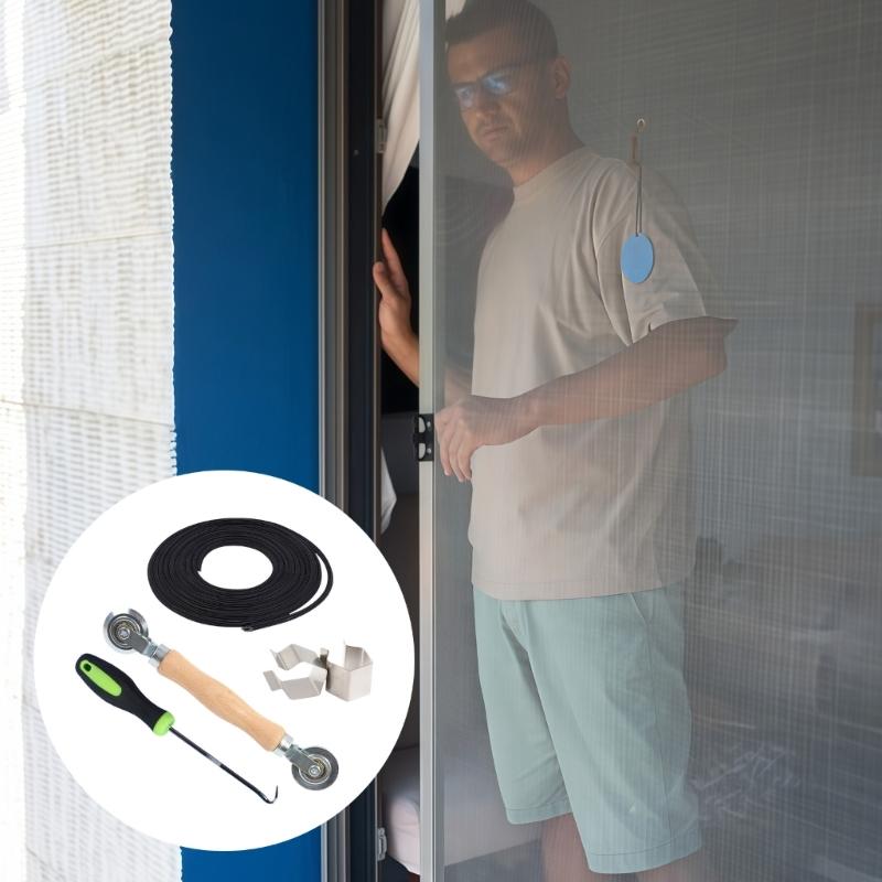 Screen Repair Tool Set With Wooden Roller Spline and Removal Hook For Window Door Meshes Replacement