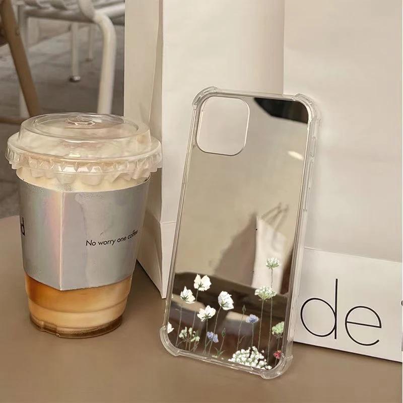 Flower Mirror Acrylic Phone Case For iPhone 11 Case iPhone 17 13 12 14 15 16 Pro Max X XR XS 7 8 Plus Silicone Shockproof Cover