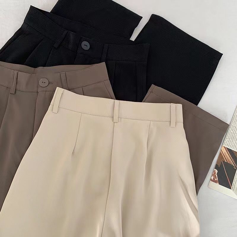 Pantalones de traje lisos de cintura alta para mujer, otoño, rectos, de moda, casuales, con botón, holgados, para oficina, de mujer, coreanos