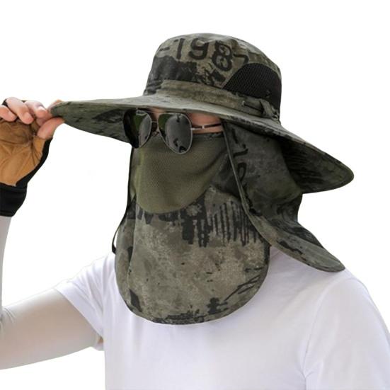 

Мужская рыбацкая шляпа с передней крышкой, большими полями, полой сеткой, камуфляжным принтом, защитой от ультрафиолета и солнечного света, быстросохнущая, отличная воздухопроницаемость, на открытом воздухе армия зеленый