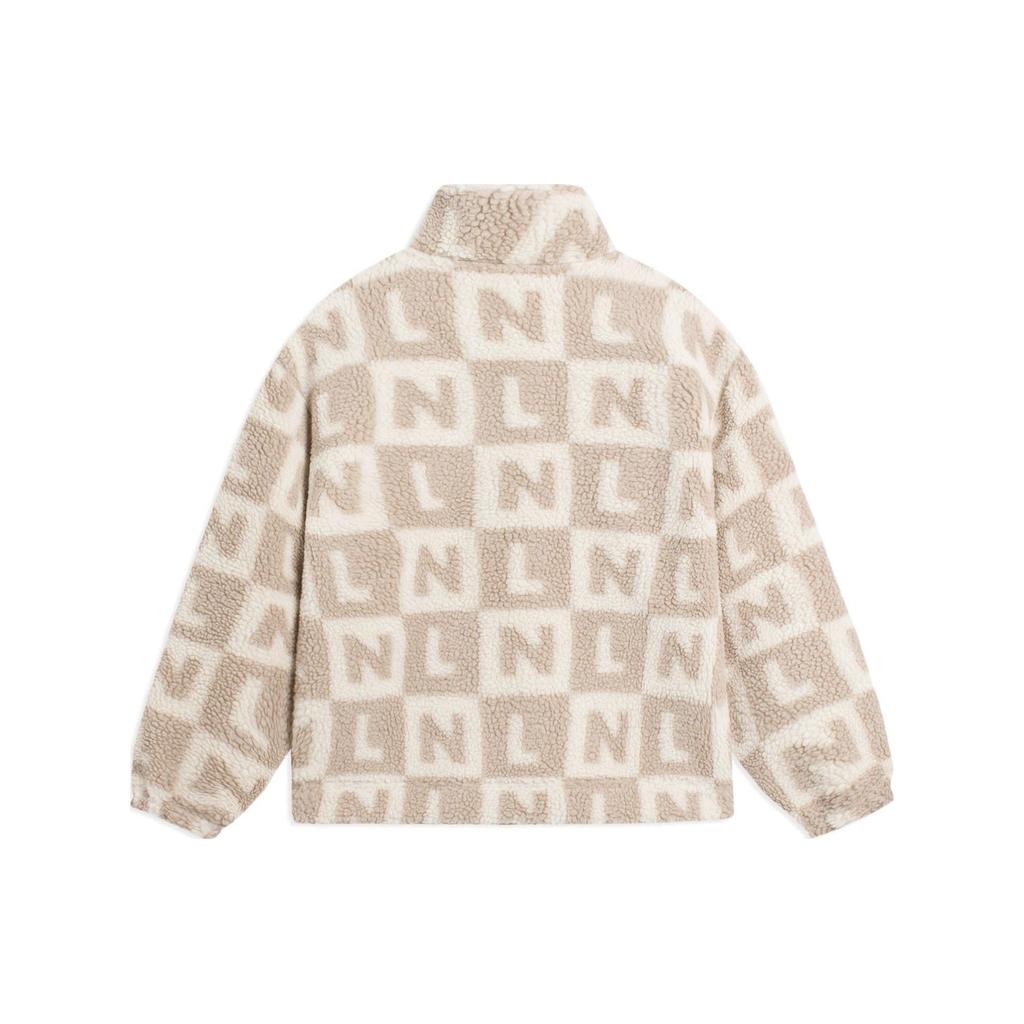 Li Ning Sports Lifestyle Series Logo All Over Print Letter Zipper Stand Collar Loose Long Sleeve Jacket Men Jacket Swan-White Milk-Brown AFDSC01-1