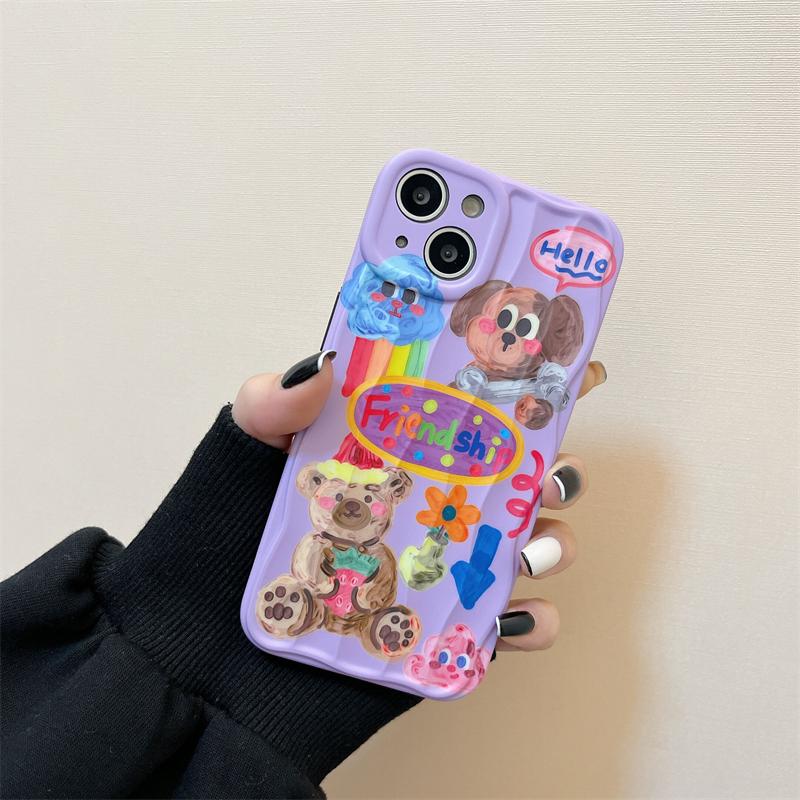 Funny Girl Cute Dog Bear Wave Line Case For Iphone 14 Pro Max 13 11 12 14 Plus Soft Shockproof Phone Cover Shell Capa