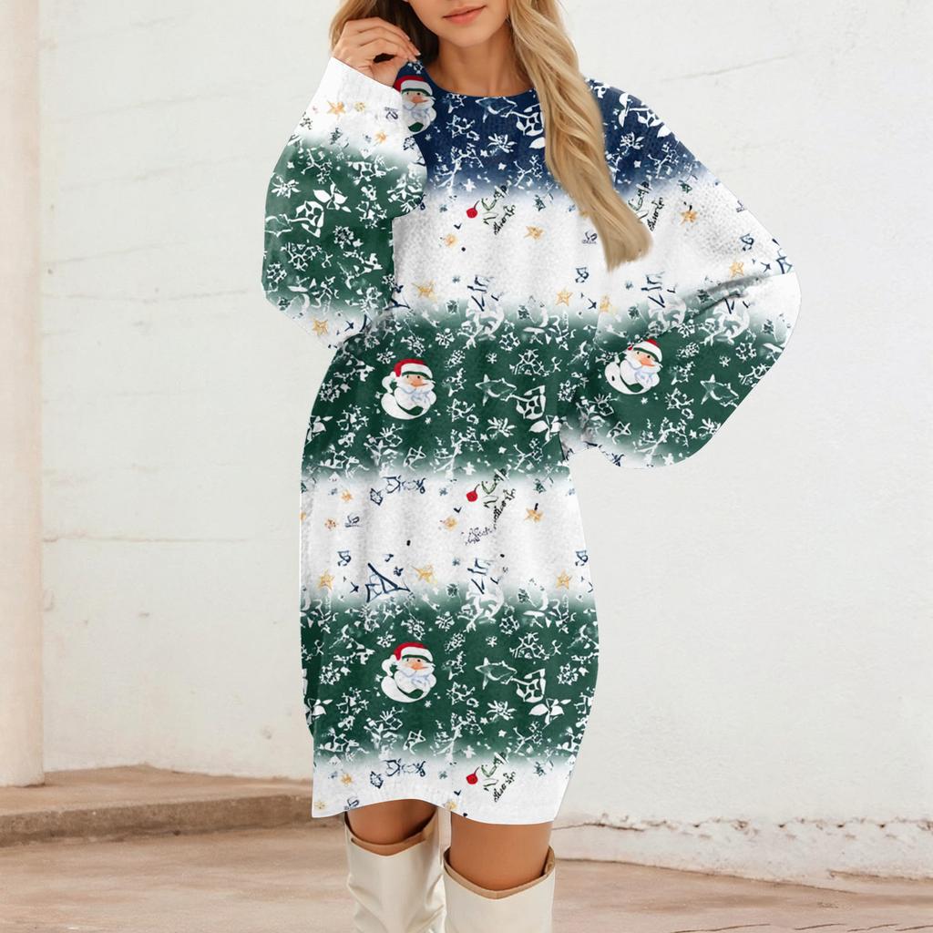Women's Round Neck Casual Long Sleeve Plush Dresses