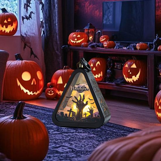 Halloween Pumpkin Lantern Witch Portable Carry Light Trick or Treat Decoration Party Scene Setup Props for Mantel Cabinet Decor