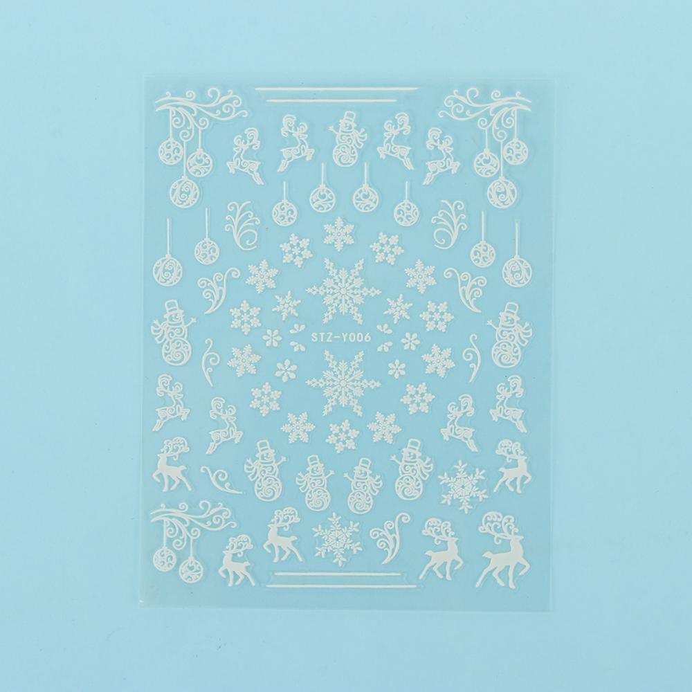 Nail Art Slider Adhesive Decals DIY Manicure Christmas White Snowflakes Nail Sticker 3D Luminous